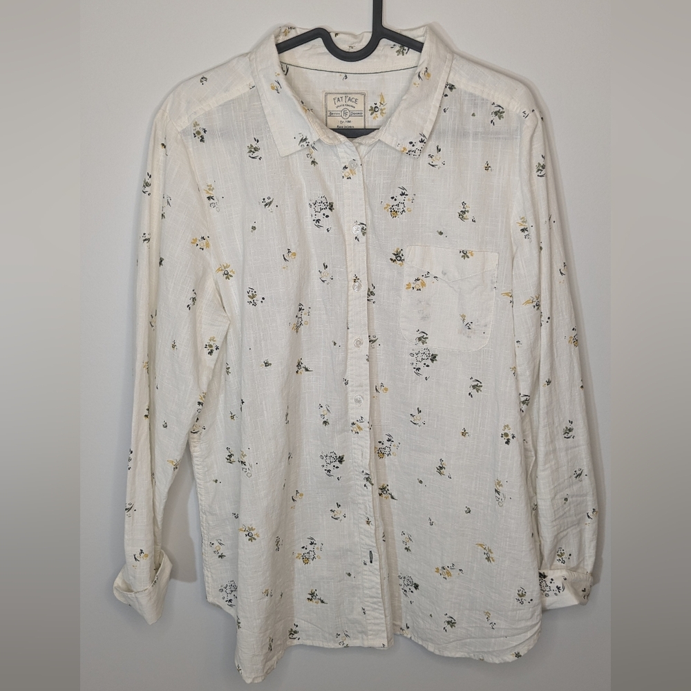 Fat Face White Button-Down Shirt with Small Floral Print